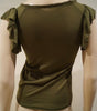 PAUL & JOE SISTER Women's Khaki Green Scoop Neck Pleated Cap Sleeve Top S