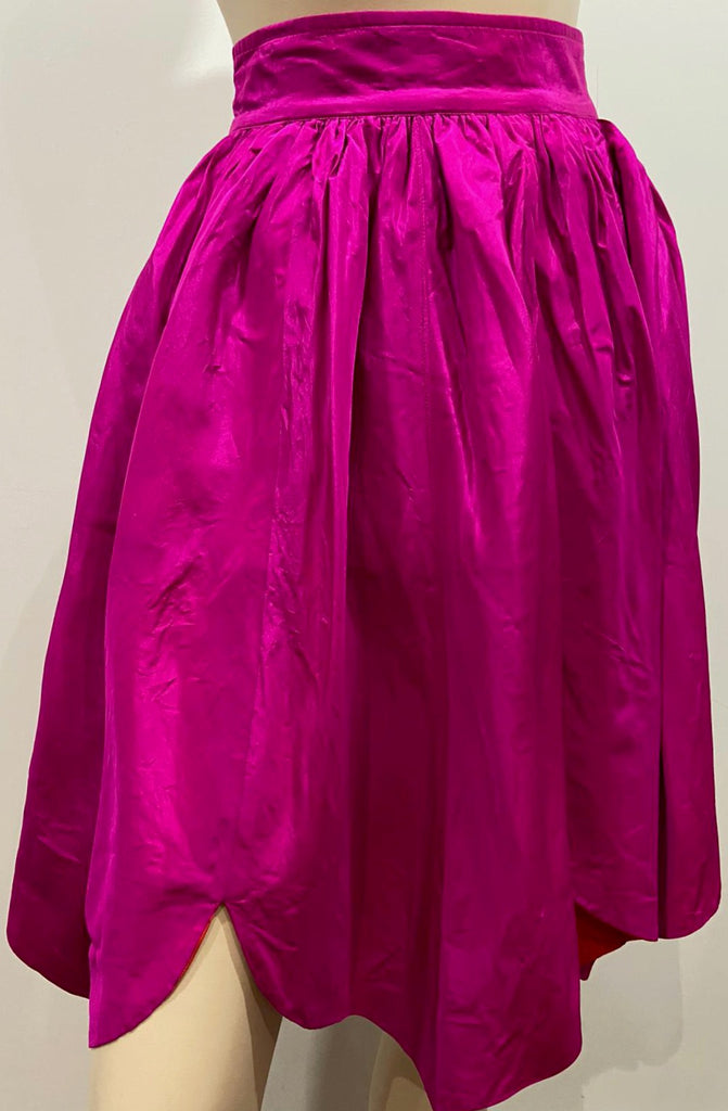 KENZO PARIS Hot Pink 100% Silk Pleated Scalloped Hemline Short Mini Skirt 38 UK8