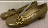 CHLOE Green Shined Leather Square Toe Gold Tone Detail Block Heel Shoes EU39 UK6