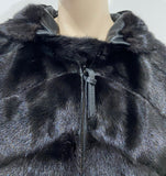 BARBARA BUI FOURRURES Black Mink Fur & Leather Detachable Hood Jacket 42 UK14