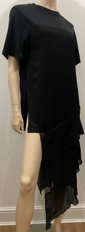 JAY AHR Black Viscose & Silk Cowl Neck Long Sleeve Leather Skirt Dress Sz:L