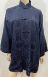 SHANGHAI TANG Midnight Navy Blue Silk Patterned High Mandarin Collar Jacket UK18