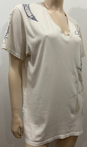 MAISON MARTIN MARGIELA White Cotton Floral Print Short Sleeve T-Shirt Tee Top