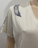 HORIYOSHI LII Cream & Grey 100% Cotton Bird Printed V Neck Short Sleeve T-Shirt