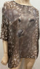 EMMA COOK Beige Cream Deer Animal Print Silk Chiffon Short Sleeve Blouse Top 12