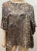 EMMA COOK Beige Cream Deer Animal Print Silk Chiffon Short Sleeve Blouse Top 12