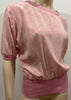 UNGARO SOLO DONNA PARIS Pink Silk Floral Print Ribbed Hemline Blouse Top 44/10