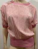 UNGARO SOLO DONNA PARIS Pink Silk Floral Print Ribbed Hemline Blouse Top 44/10