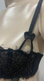 MYLA Black Lace Silver Gold Metallic Stitch Detail Underwire Balconette Bra L