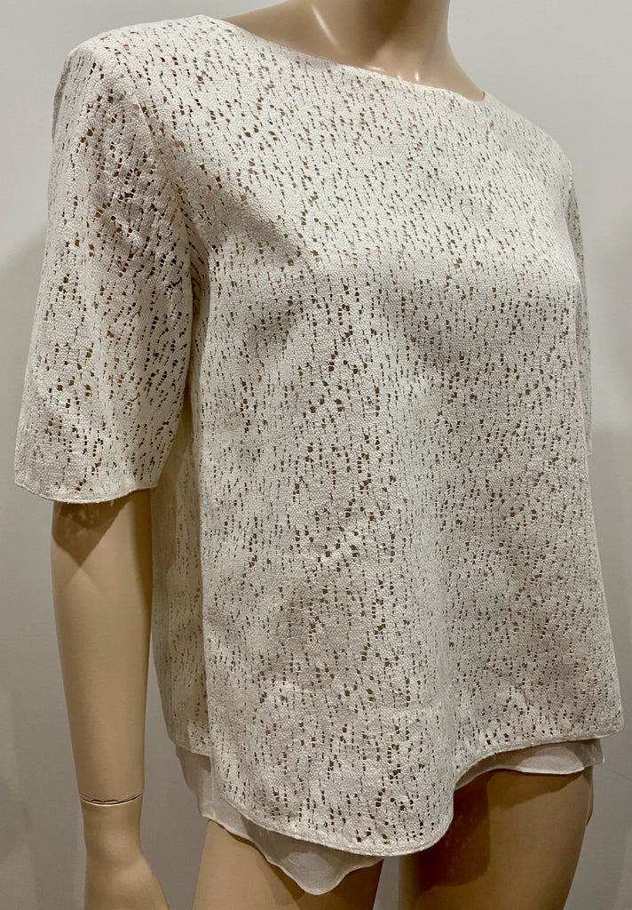 VINCE Winter White Textured Knitwear Cut Out Short Sleeve Lined Jumper Sweater M