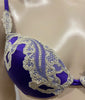 COTTON CLUB Purple Silk Blend Cream Lace Underwired Balconette Bra 36B BNWT