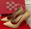 CH CAROLINA HERRERA Nude Beige Leather Pointed Toe High Pumps Shoes 38 NEW!