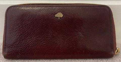 GLORIA ORTIZ Burgundy Cow Leather Hair Zipper Branded Coin Wallet Purse BNWT