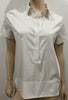 COS White Cotton Blend Collared Short Sleeve Longer Length Black Blouse Shirt 10