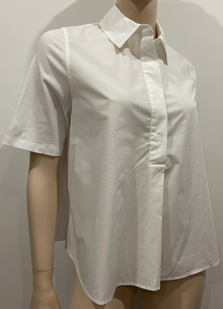 COS White 100% Cotton Collared Jersey Rear & Short Sleeve Blouse Shirt Top XS