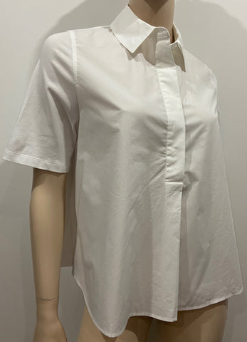 COS White Cotton Blend Collared Hidden Buttons Short Sleeve Blouse Shirt Top UK8