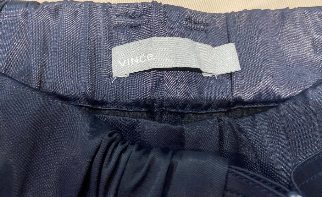 VINCE Royal Blue Shined Fabric Elastic Belted Waist Wide Leg Capri Trousers Pants S