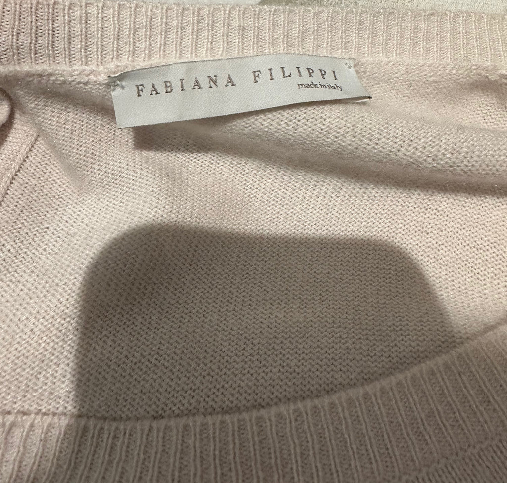 FABIANA FILIPPI Cream Wool Cashmere Blend Scoop Neck Long Jumper Sweater Top M
