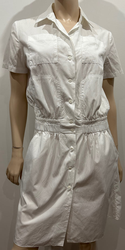 CARVEN White 100% Cotton Collared Short Sleeve Elastic Waist Shirt Dress 40 UK12