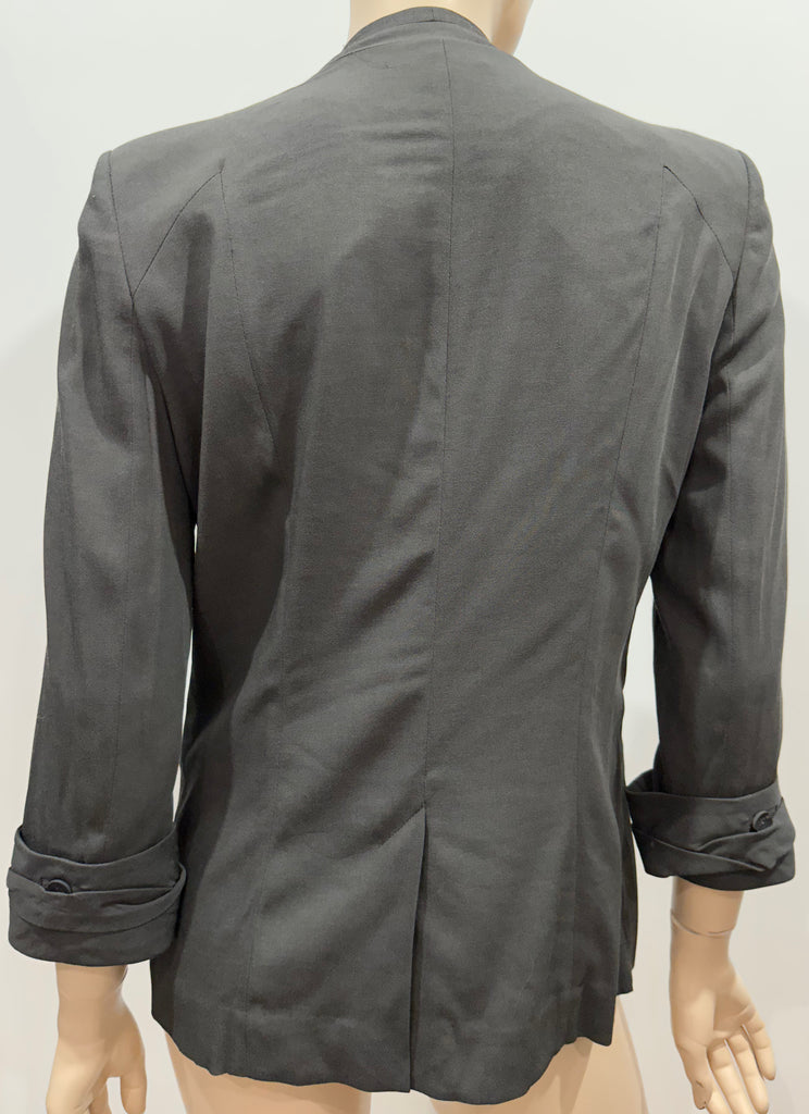 HELMUT LANG Grey Plunge V Neck Double Breasted Lined Blazer Jacket US4 UK8