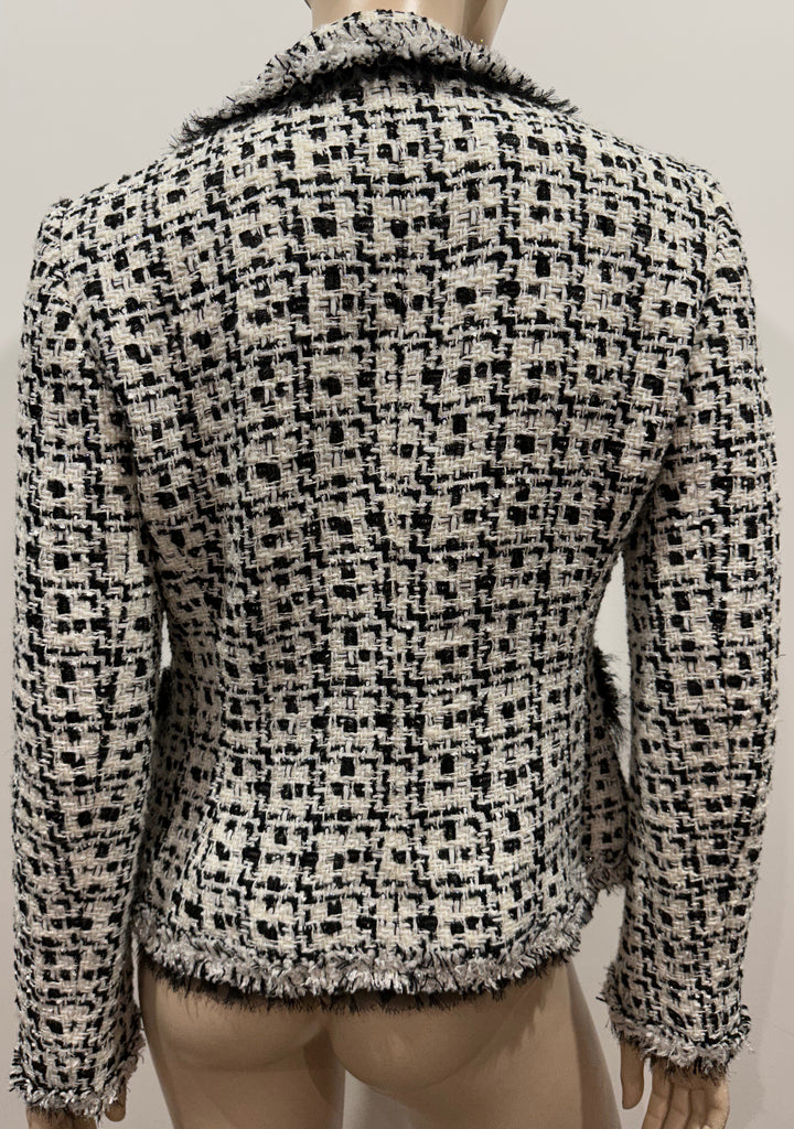 AE ELEGANCE PARIS Black & White Abstract Tweed Lined Blazer Jacket F40 GB12