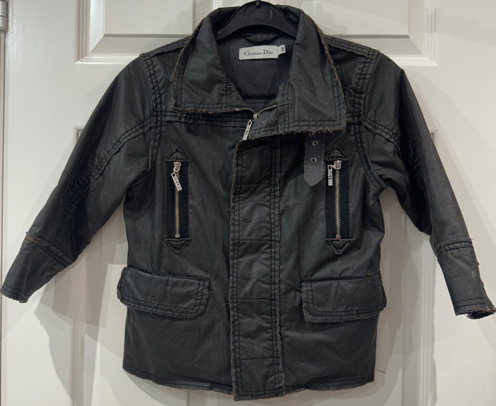 CHRISTIAN DIOR Kids Boy's Dark Brown Cotton Zipper Fleece Lined Biker Jacket 6Y