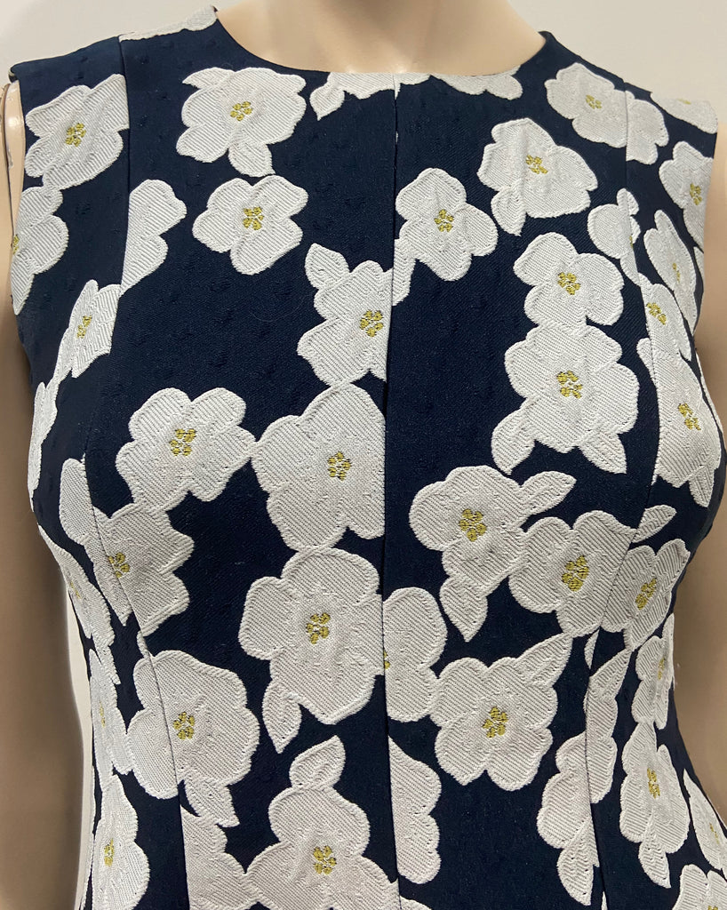 CAROLINA HERRERA Navy & White Floral Print Dress With Matching Cardigan UK6 XS