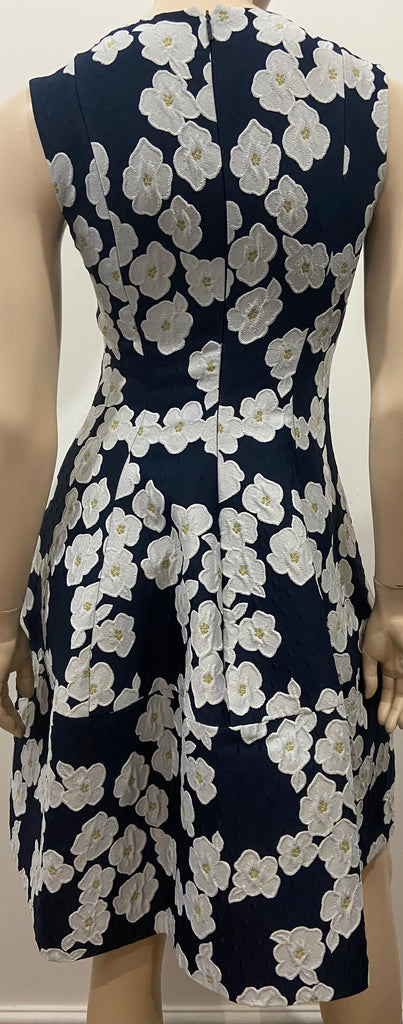 CAROLINA HERRERA Navy & White Floral Print Dress With Matching Cardigan UK6 XS