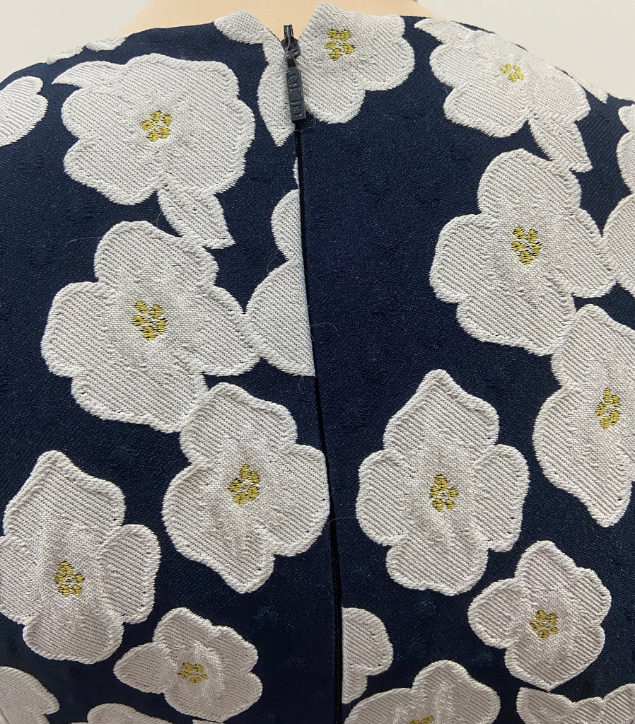 CAROLINA HERRERA Navy & White Floral Print Dress With Matching Cardigan UK6 XS