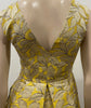 CAROLINA HERRERA Yellow & Beige Leaf Print Dress With Matching Cardigan UK6 XS