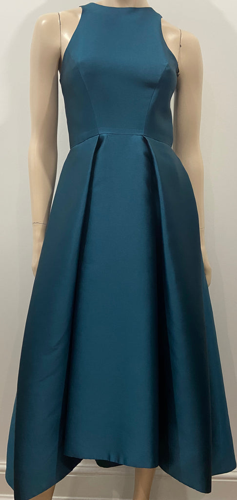MONIQUE LHUILLIER Sapphire Blue Round Neck Sleeveless Pleated Evening Dress UK8