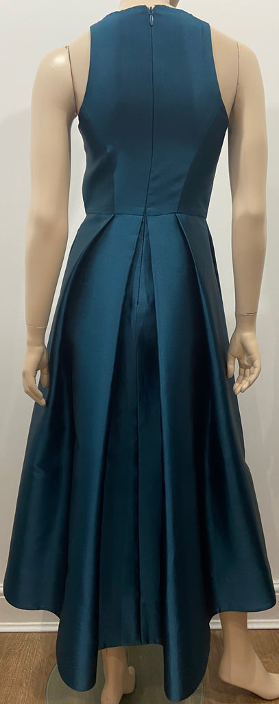 MONIQUE LHUILLIER Sapphire Blue Round Neck Sleeveless Pleated Evening Dress UK8