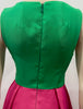 MONIQUE LHUILLIER Hot Pink & Green Silk Blend Sleeveless Evening Dress UK8