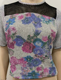 SEA NEW YORK Multi Colour Floral Print Short Sleeve Textured Fabric Top US2 UK8