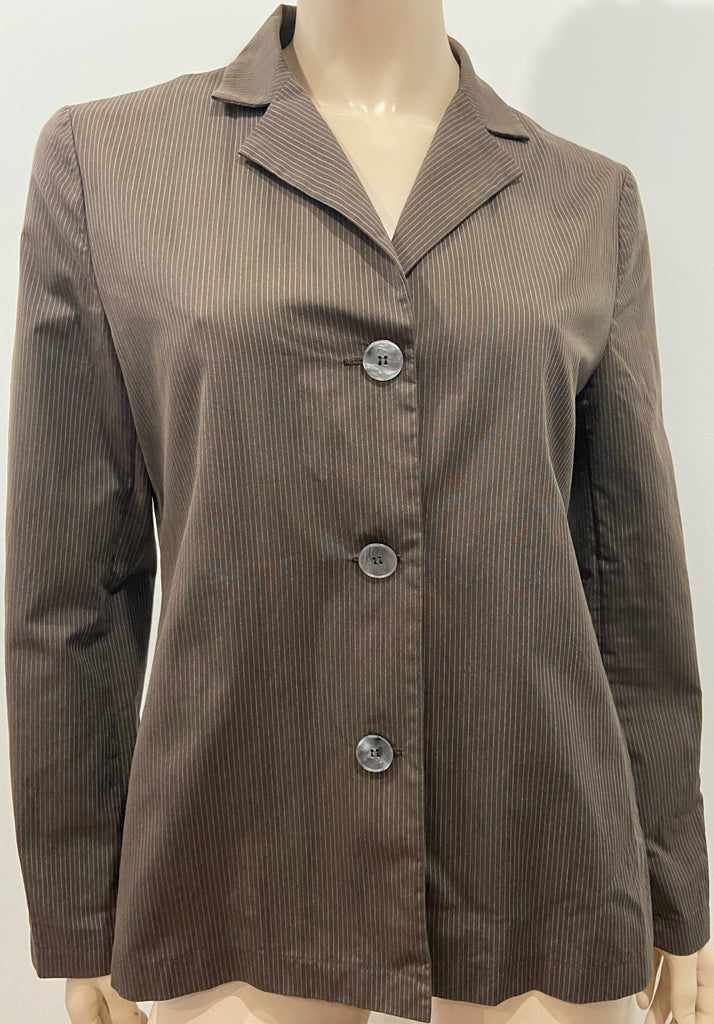 CLAUDIE PIERLOT Brown & Cream Pinstripe Collared Long Sleeve Blazer Jacket S/M