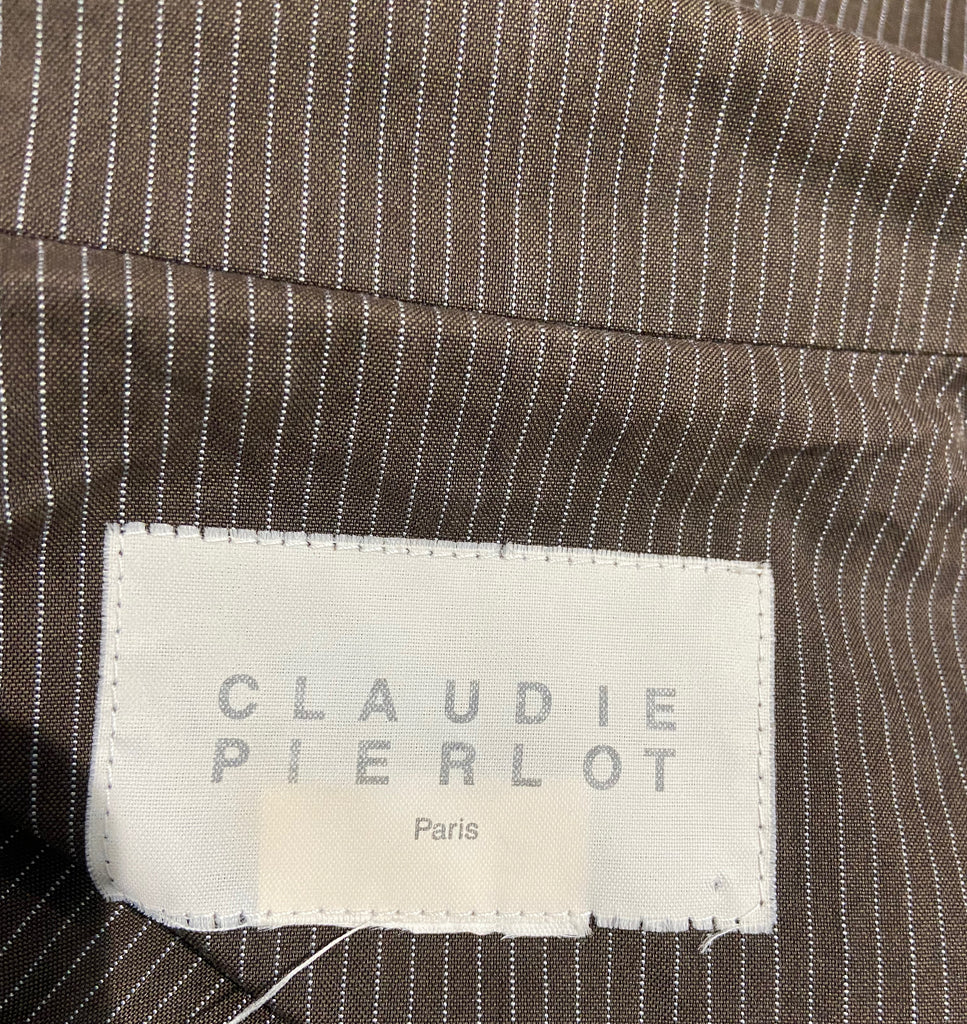 CLAUDIE PIERLOT Brown & Cream Pinstripe Collared Long Sleeve Blazer Jacket S/M
