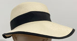 RISA PANAMA Made In Italy Cream 100% Straw Black Bow Detail Visor Hat 57cm
