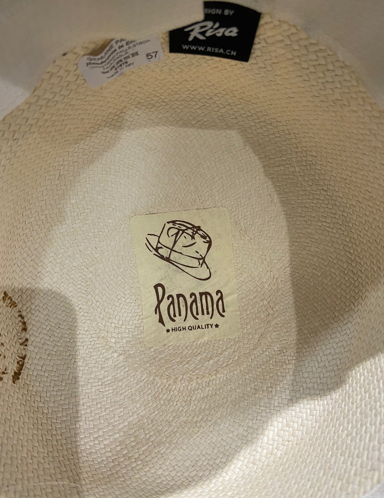 RISA PANAMA Made In Italy Cream 100% Straw Black Bow Detail Visor Hat 57cm