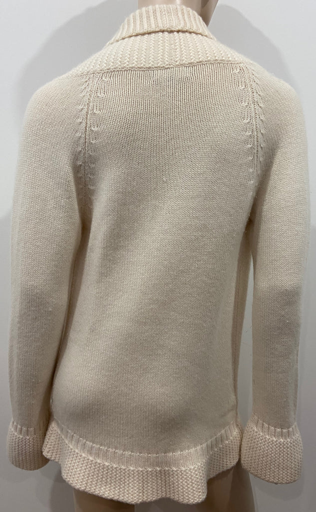 N.PEAL Cream Cashmere Chunky Knit Collared Plunge V Neck Long Sleeve Cardigan S