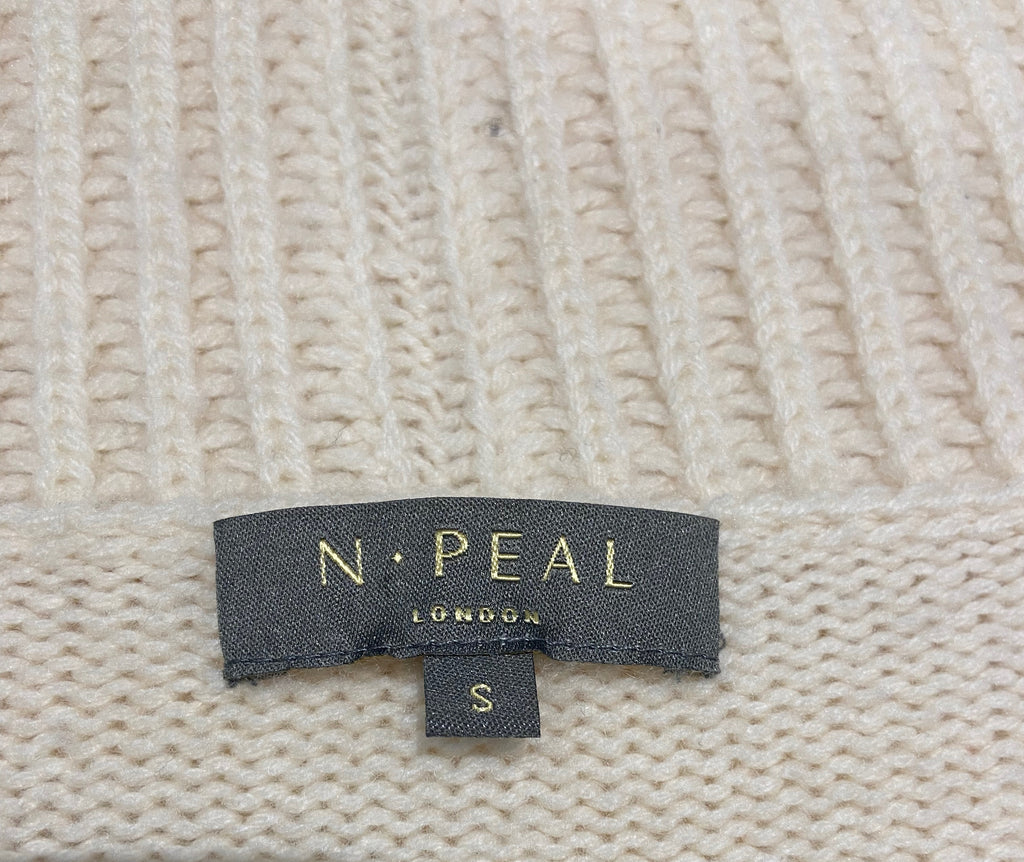 N.PEAL Cream Cashmere Chunky Knit Collared Plunge V Neck Long Sleeve Cardigan S