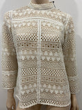 MNG SUIT Cream Crochet Knit High Neck 3/4 Sleeve Jumper Sweater Top L BNWT