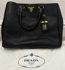 PRADA Black Pebbled Leather Gold Tone Detail Large Tote Shoulder Bag w Dust Bag