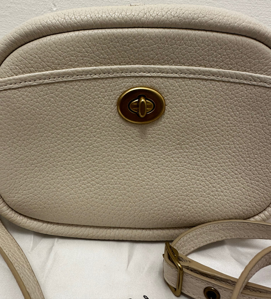 COACH Cream Oval Pebbled Leather Zip Fastened Shoulder Bag / Clutch w Dust Bag