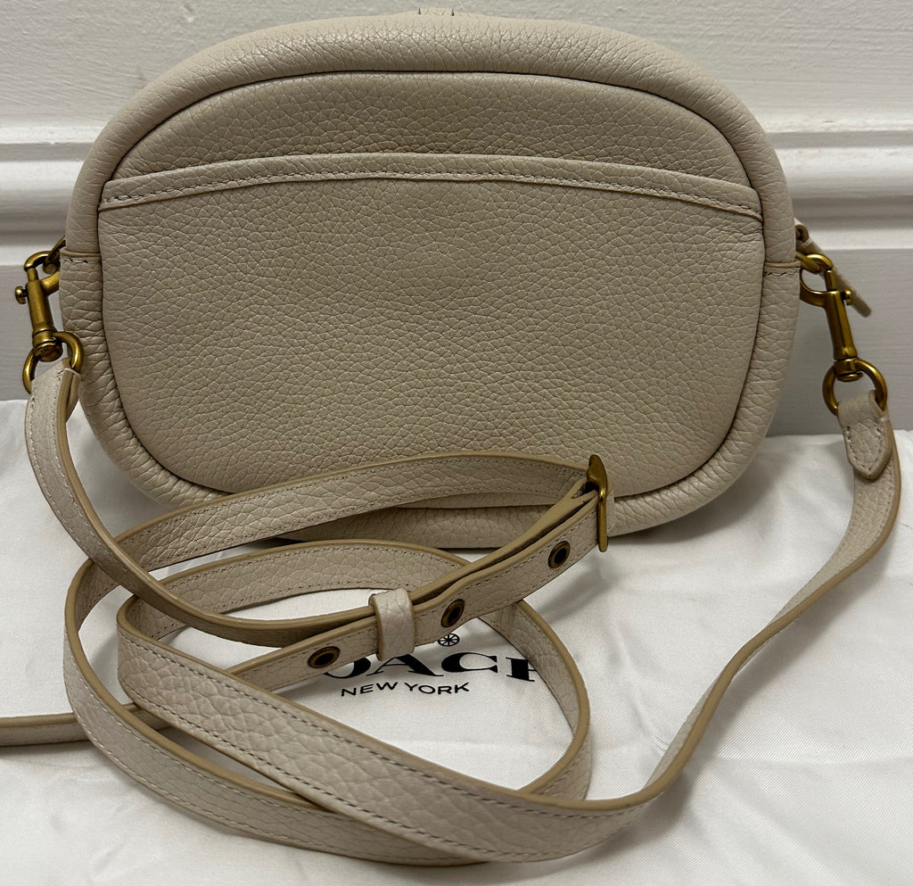 COACH Cream Oval Pebbled Leather Zip Fastened Shoulder Bag / Clutch w Dust Bag