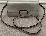 MICHAEL KORS Silver Metallic Leather Branded Detachable Shoulder Clutch Bag