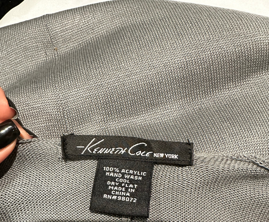 KENNETH COLE NEW YORK Women's Grey Contrast Trim Knitwear Shawl Cape Wrap