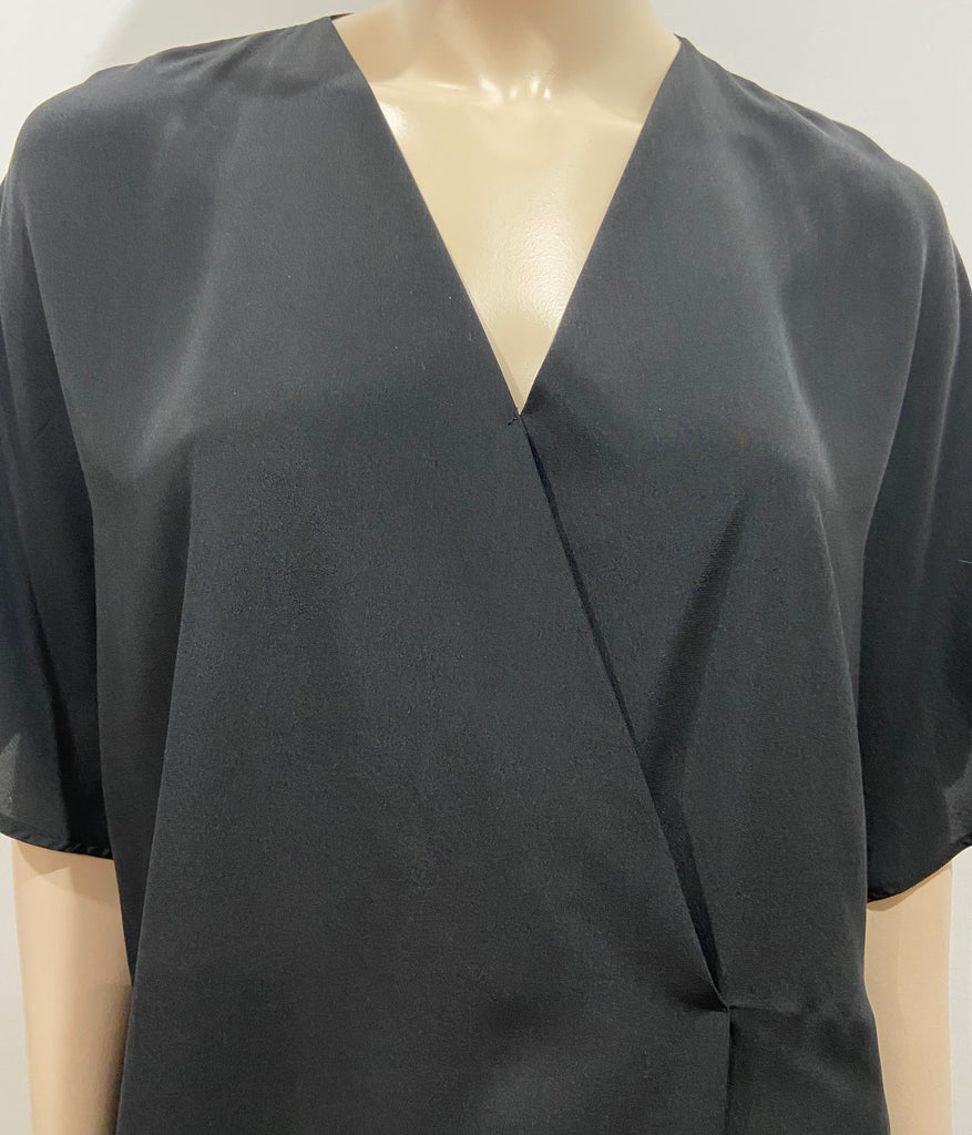 TOPSHOP BOUTIQUE Black Silk V Neck Short Sleeve Crossover Front Dress UK6