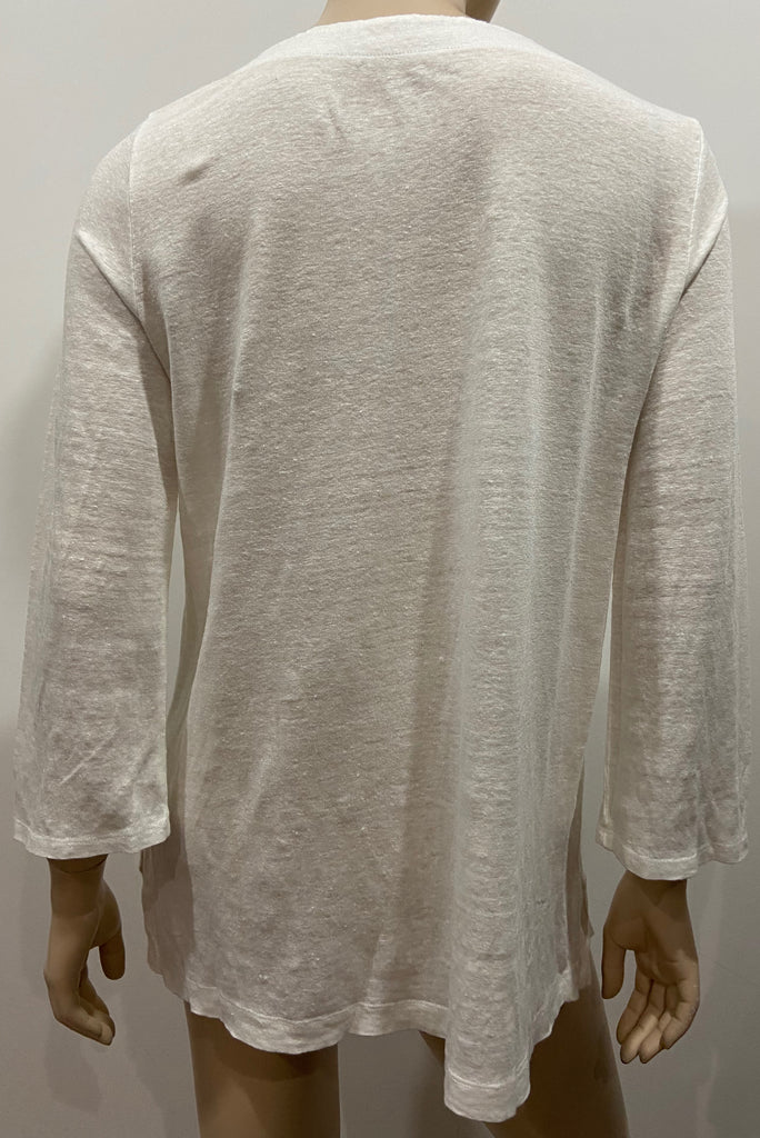 EILEEN FISHER Winter White 100% Linen Round Neck 3/4 Sleeve T-Shirt Tee Top XS
