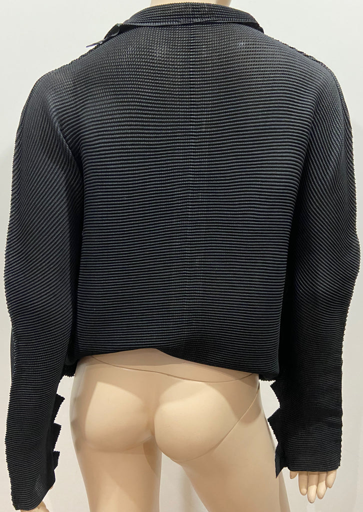 ISSEY MIYAKE CAULIFLOWER Black Textured Fabric Collared Blouse Shirt Top 1 Size