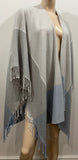 EILEEN FISHER Grey Pale Blue Cotton Multicoloured Fringed Wrap Shawl Cape 1 Size